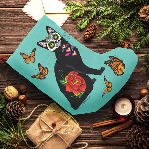 Sugar Skull Black Cat Small Christmas Stocking