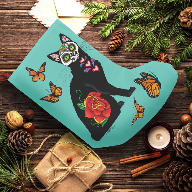 Sugar Skull Black Cat Small Christmas Stocking (Creator Uploaded)