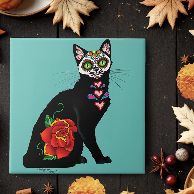 Sugar Skull Black Cat Tile (Creator Uploaded)