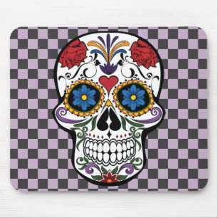 Sugar Skull Black & Purple Chequered-Day of The De Mouse Pad