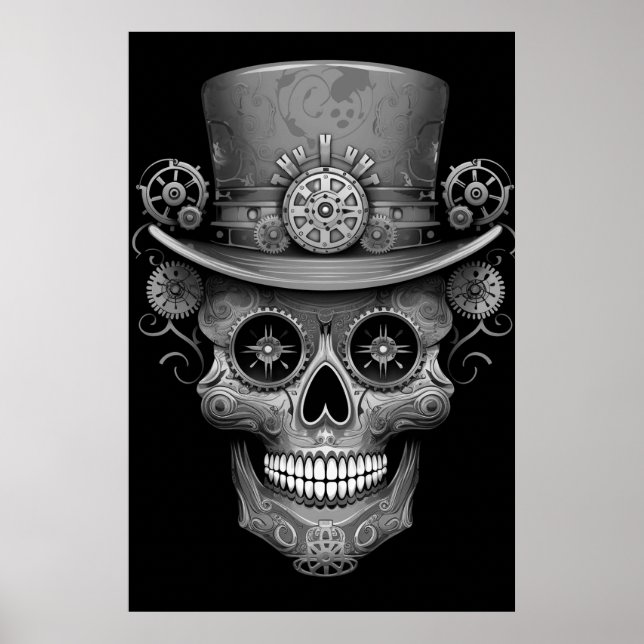Sugar Skull Black + White Image on a Wall Poster (Front)