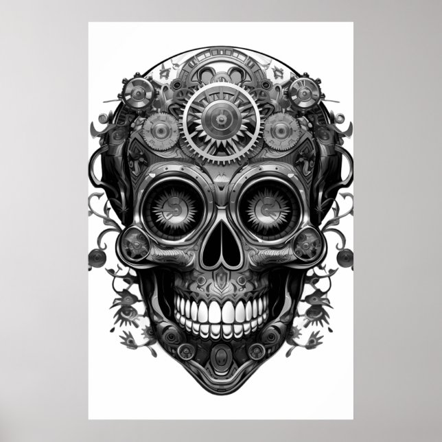 Sugar Skull Black + White Image on a Wall Poster (Front)
