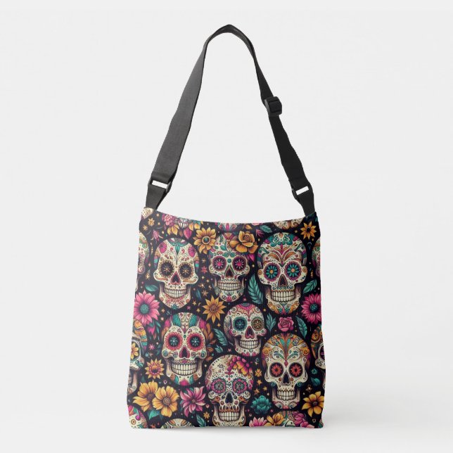 Sugar Skull Blossoms  Crossbody Bag (Front)