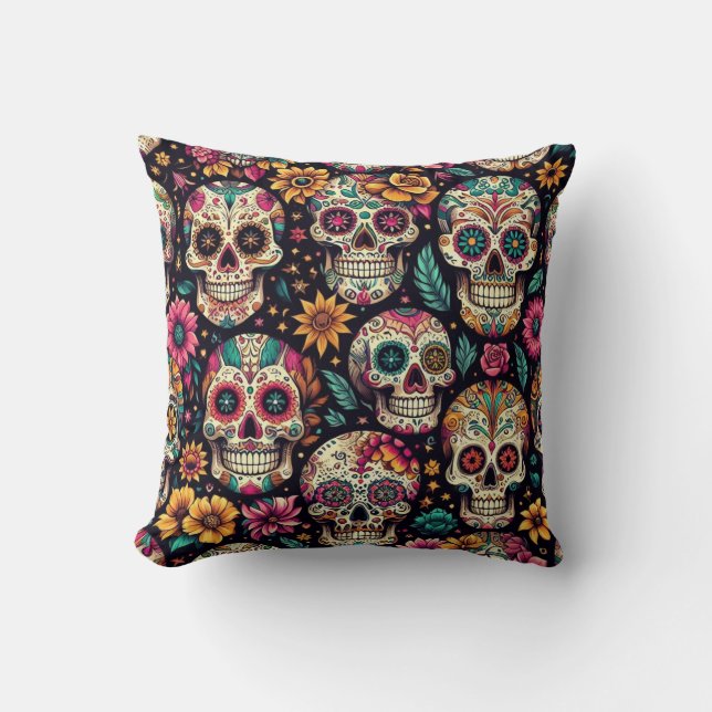 Sugar Skull Blossoms  Cushion (Front)