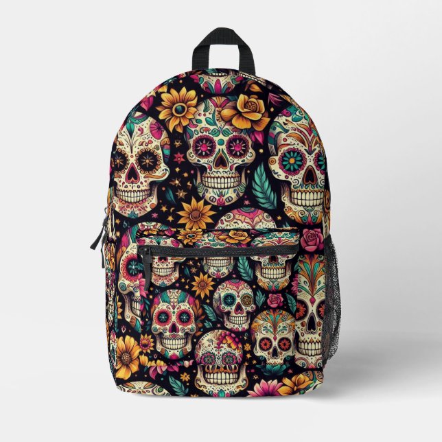 Sugar Skull Blossoms  Printed Backpack (Front)