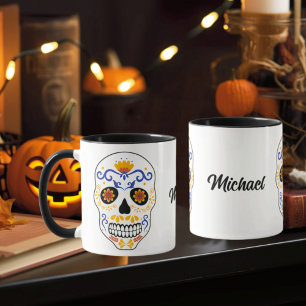 Sugar Skull Blue And Orange With Name Mug