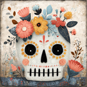 Sugar Skull Boho Day Of The Dead Ceramic Tile