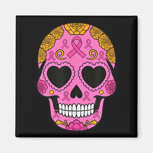 Sugar Skull Breast Cancer Awareness Nk Ribbon Cala Magnet (Front)