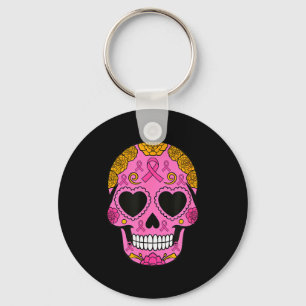 Sugar Skull Breast Cancer Awareness Pink Ribbon Ca Key Ring