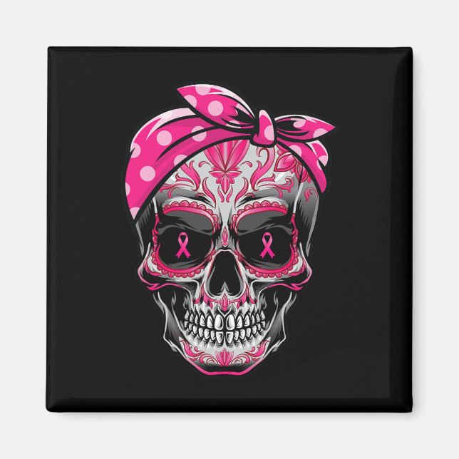 Sugar Skull Breast Cancer Awareness Pink Ribbon Ca Magnet (Front)