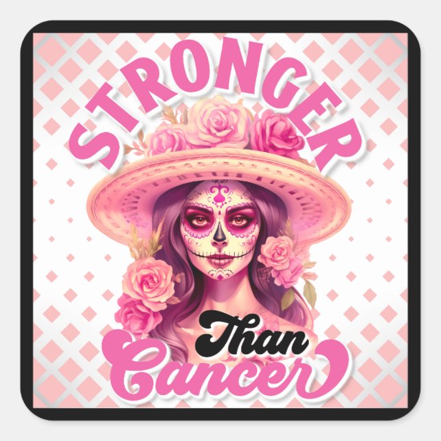 Sugar Skull Breast Cancer Awareness Square Sticker (Front)