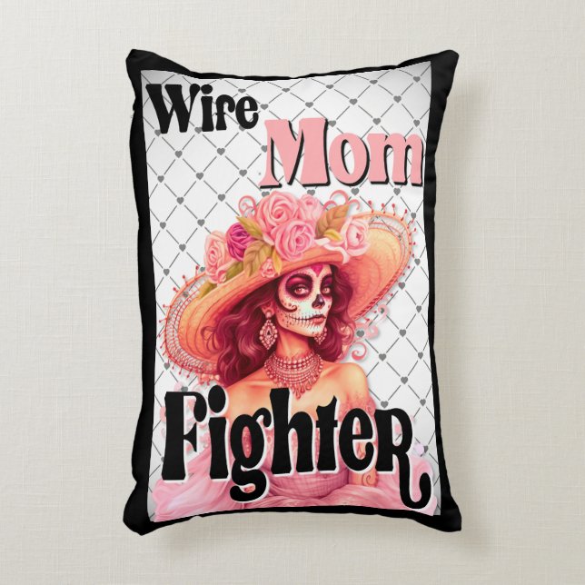 Sugar Skull Breast Cancer Awareness Throw Pillow (Front(Vertical))
