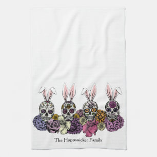Sugar Skull Bunnies Gothic Easter Tea Towel