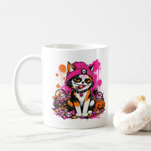 Sugar Skull Calico Cat Halloween Coffee Mug