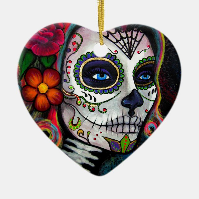 Sugar Skull Candy Ceramic Tree Decoration (Front)