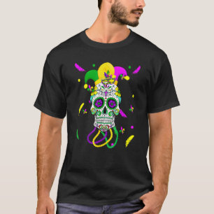 Sugar Skull Carnival Mask Jester Hat Mardi Gras T-Shirt