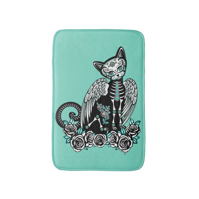 Sugar Skull Cat Bath Mat (Front Vertical)