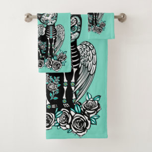 Sugar Skull Cat Bath Towel Set