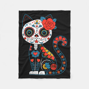 Sugar skull cat day of dead dia de los muertos fleece blanket