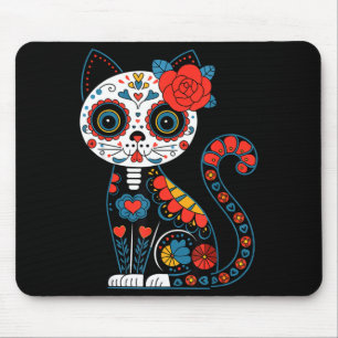Sugar skull cat day of dead dia de los muertos mouse pad