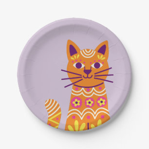 Sugar Skull Cat Day of the Dead Paper Plates