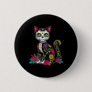 Sugar Skull Cat Dia De Muertos Day Of Dead Hallowe 6 Cm Round Badge