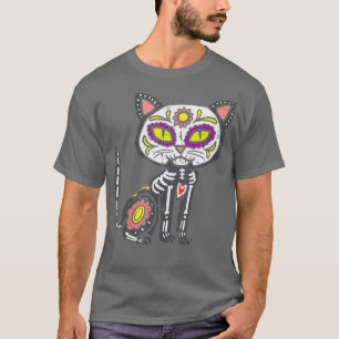 Sugar Skull Cat Dia De Muertos Day Of Dead Hallowe T-Shirt