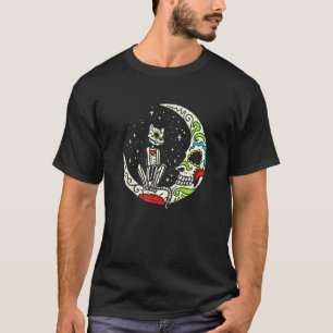 Sugar Skull Cat Moon Dia De Los Muertos Halloween  T-Shirt