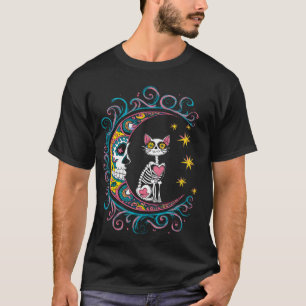 Sugar Skull Cat Moon Halloween T-Shirt