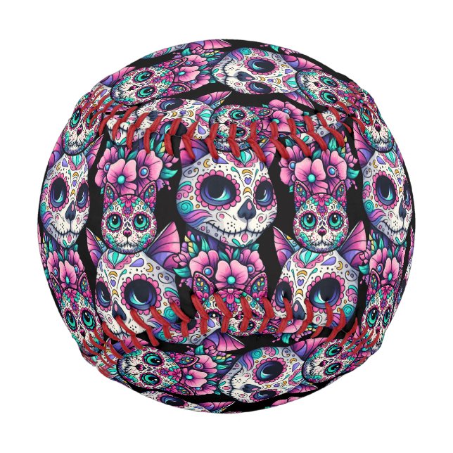 Sugar Skull Cat Pattern Baseball (Front)