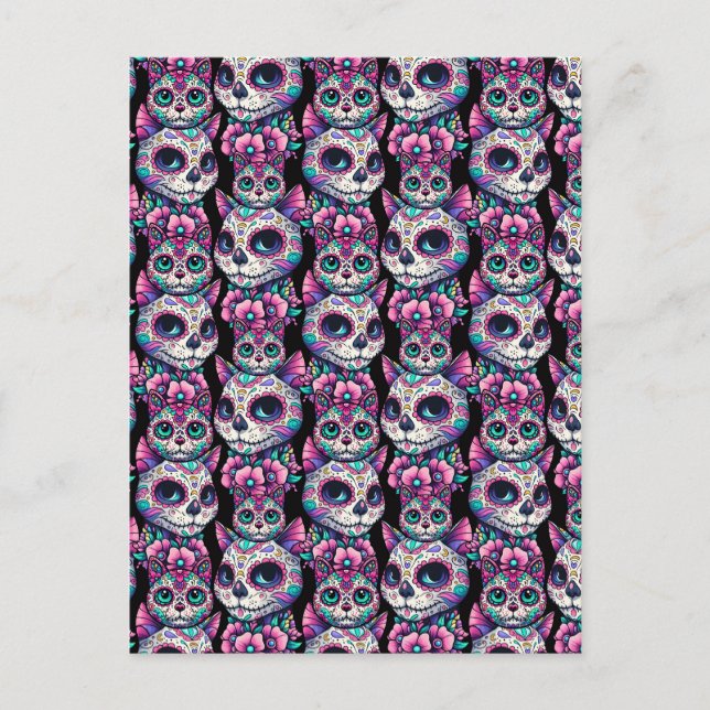 Sugar Skull Cat Pattern Postcard (Front)