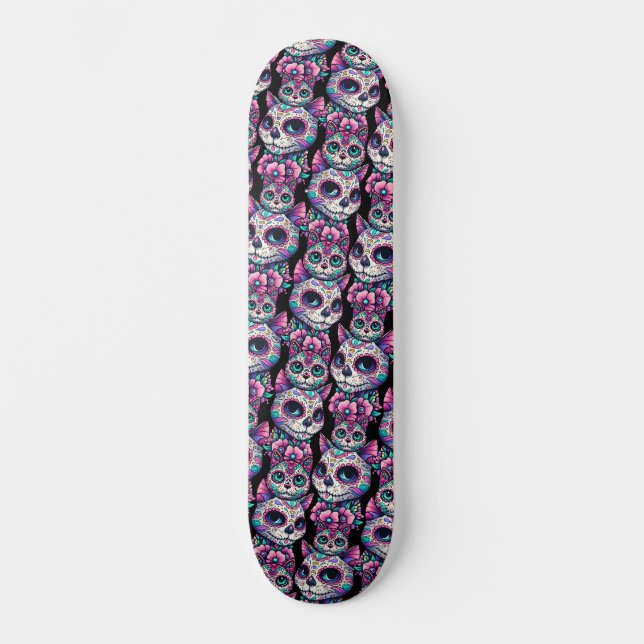 Sugar Skull Cat Pattern Skateboard (Front)