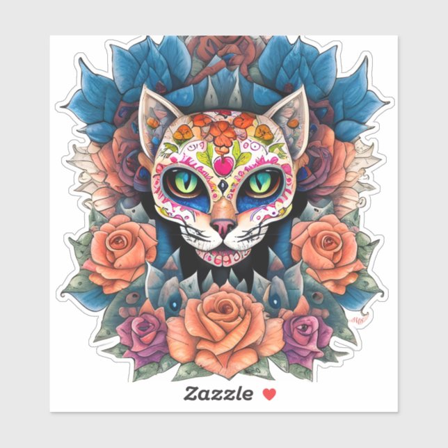 Sugar Skull Cat Surrounded by Flowers (Sheet)