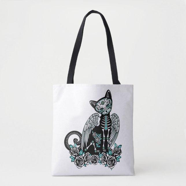 Sugar Skull Cat Tote Bag (Front)