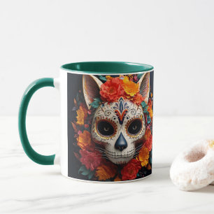 Sugar Skull Cat with Flowers Mug