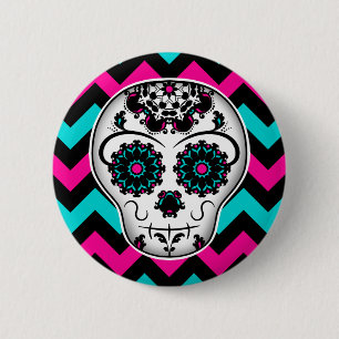Sugar skull chevron stripes design 6 cm round badge