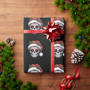 Sugar Skull Christmas Santa Hat Day Of The Dead Wrapping Paper