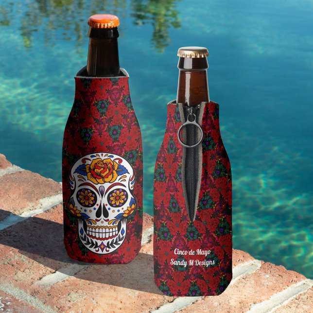 Sugar Skull Cinco de Mayo Personalise Your Name Bottle Cooler (Creator Uploaded)