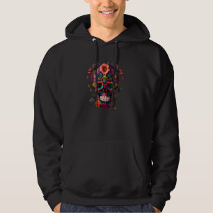 Sugar Skull Colourful Flowers Floral Mexican Aesth Hoodie