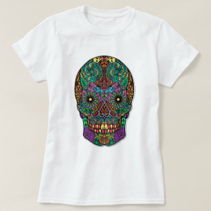 Sugar Skull Colourful Hand Drawn T-Shirt