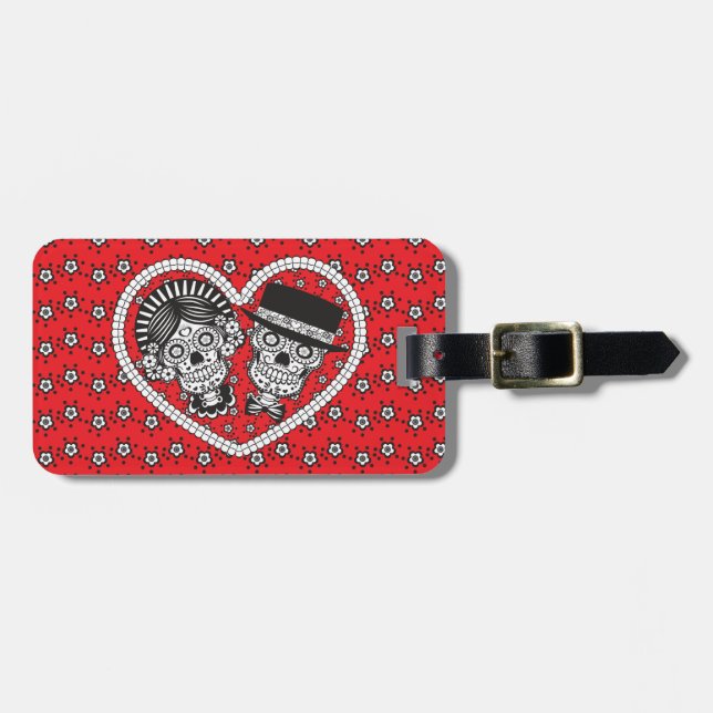 Sugar Skull Couple Luggage Tag (Front Horizontal)