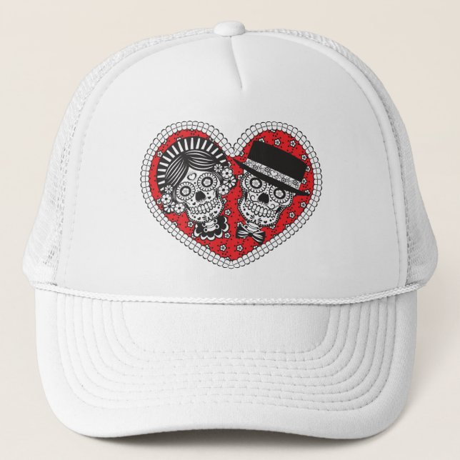 Sugar Skull Couple Trucker Hat (Front)