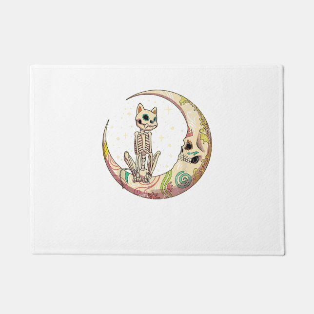 Sugar Skull Crescent Moon Cat Dead Day Halloween C Doormat (Front)