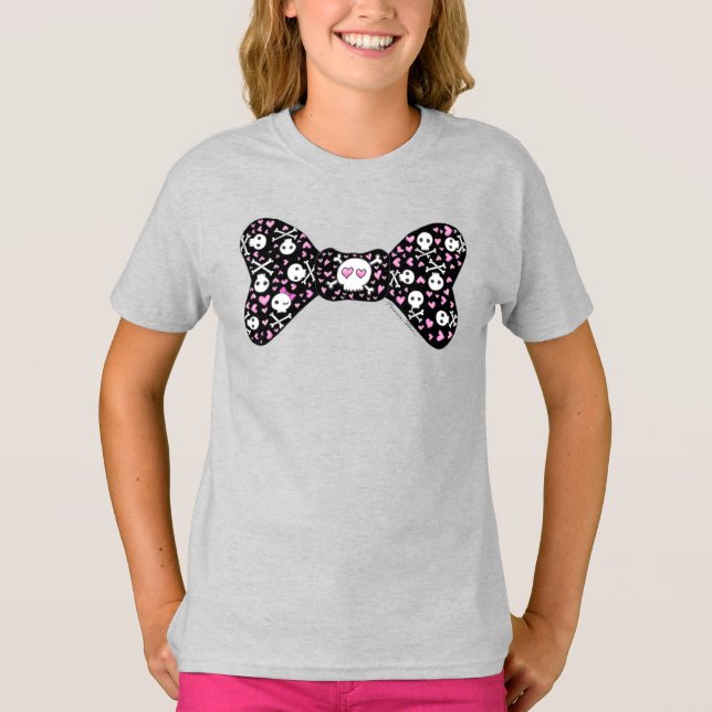 Sugar Skull Crossbones Polka Dot Bow T-Shirt (Front)