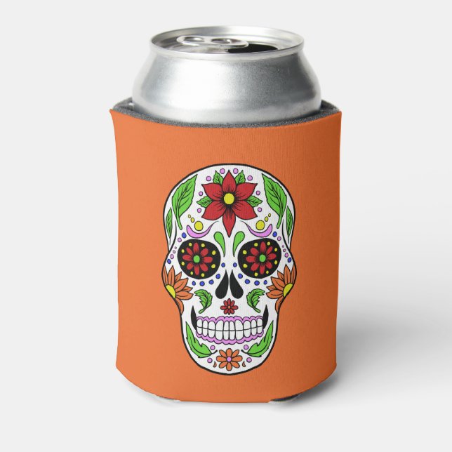 Sugar Skull custom name, text & colour Can Cooler (Can Back)