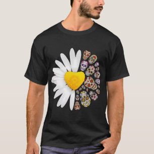 Sugar skull daisy flower halloween T-Shirt