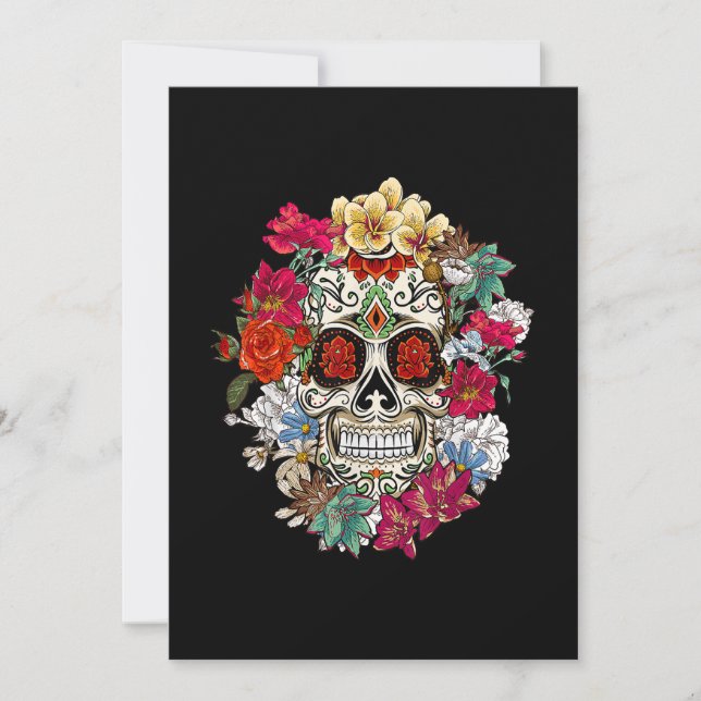 Sugar Skull Day Of Dead Dia De Los Muertos Flowers Save The Date (Front)