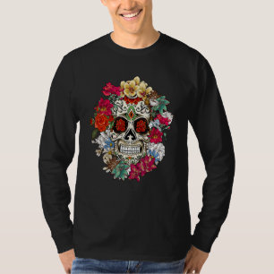 Sugar Skull Day Of Dead Dia De Los Muertos Flowers T-Shirt