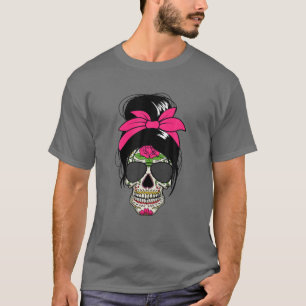 Sugar Skull Day Of Dead Messy Bun Women's Sugar Sk T-Shirt
