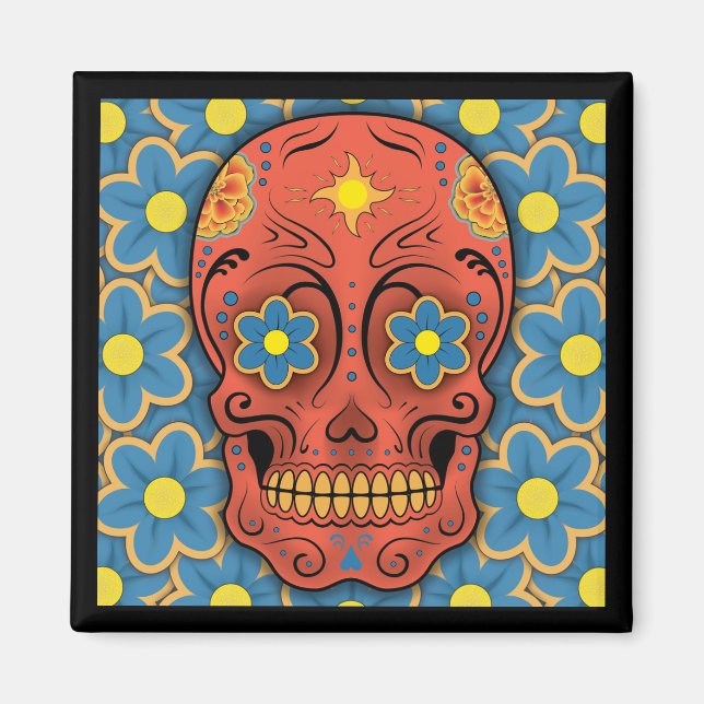 Sugar Skull - Day of the Dead (Blue Daisies) Magnet (Front)